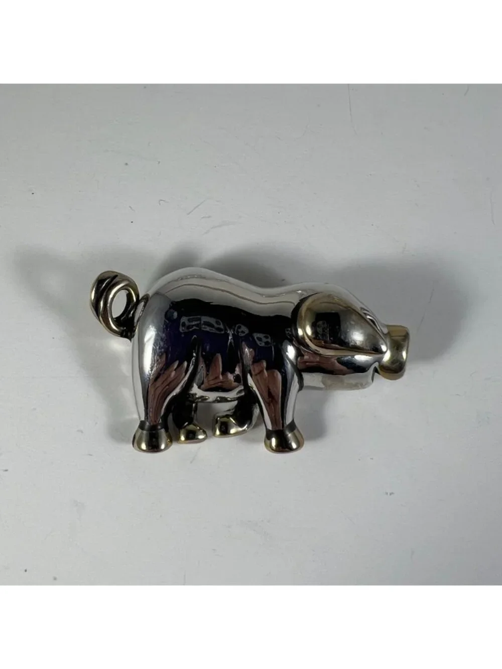 Vintage Silver-Tone & Gold-Tone Pig Brooch With Detailed Design